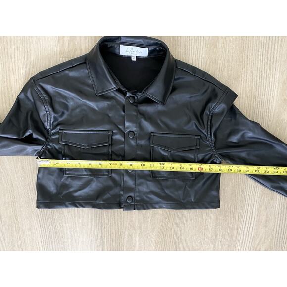 Revolve L’Academie Fearless Cropped Black Leather Shirt Jacket Sz XS - Picture 13 of 13